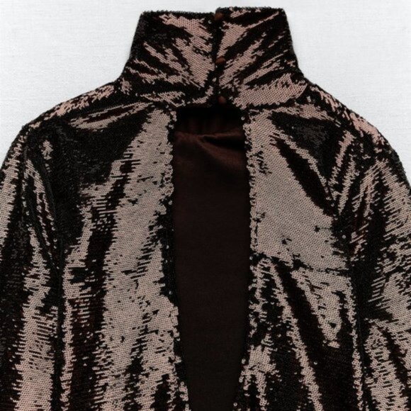 NWT Zara brown sequin long sleeve knit midi holiday dress, S - Picture 10 of 16